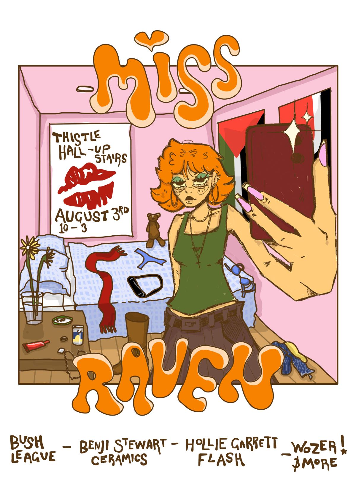 Miss Raven Market, Thistle Hall Saturday 3 April. Stalls include skate collective Wozer, clothing brand Bushleague, tattoo artist Hollie Garrett, and crafts by Benji Stewart and Francesca Griggs.
