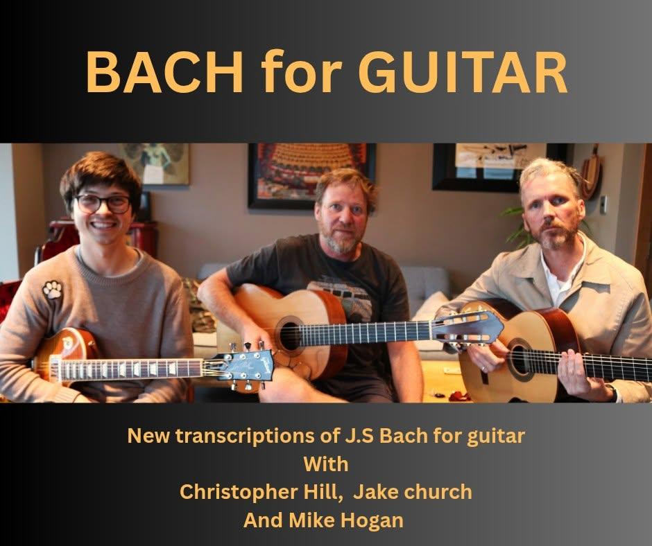 A photo of three men playing guitars and smiling at the camera