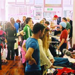 Punters browse flea market stalls in the newly-renovated rooms downstairs, c 2003.