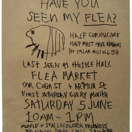 The ever-changing brown paper bag, monthly flea market posters, 2002-2004.