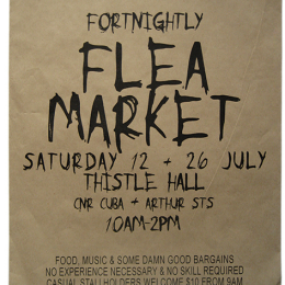 The ever-changing brown paper bag, monthly flea market posters, 2002-2004.