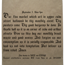 The ever-changing brown paper bag, monthly flea market posters, 2002-2004.