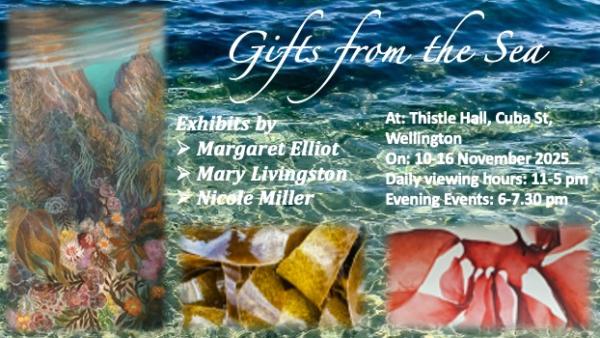 Exhibition poster Margaret Elliot, Mary Livingston, Nicole Miller Gifts from the Sea