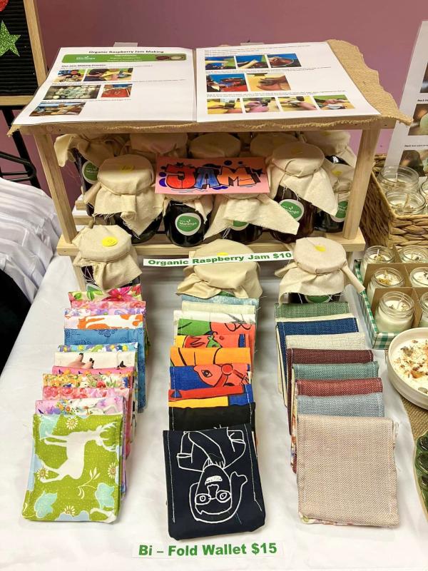 A selection of wares for sale for the Made by Maranga exhibition at Thistle Hall