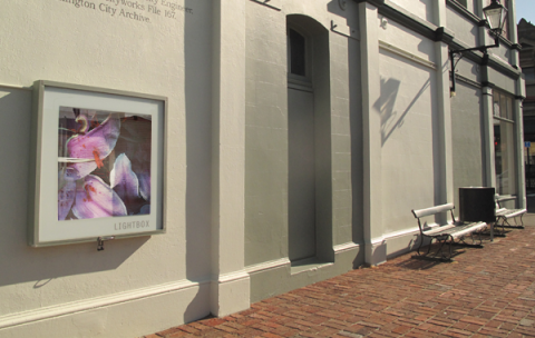 Lightbox from outside on Arthur Street, artwork by Lee Jenson